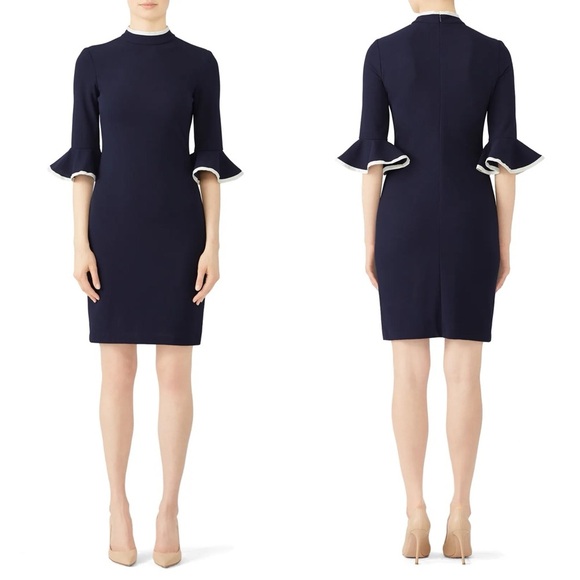 Alexia Admor Navy Blue Navy Tipped Mock Neck Dress XL - Picture 1 of 10